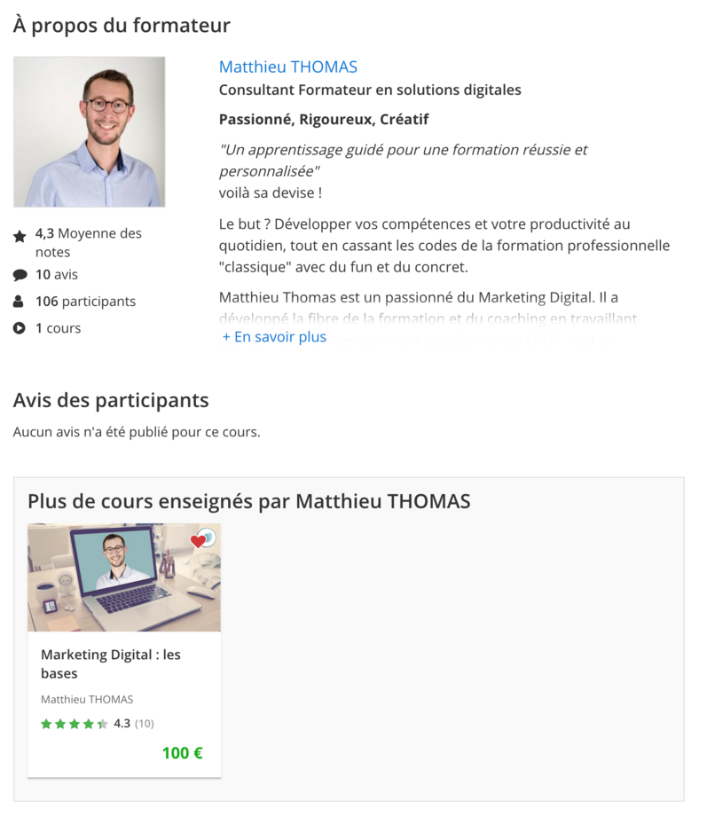 Formateur - Matthieu THOMAS sur Udemy