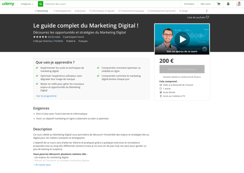 Udemy Marketing Digital - Guide Complet par Matthieu THOMAS - Seekoya